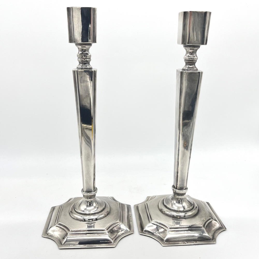 Vintage Sheffield Plate Silver Plated 12 Inch Taper Candlesticks Pair